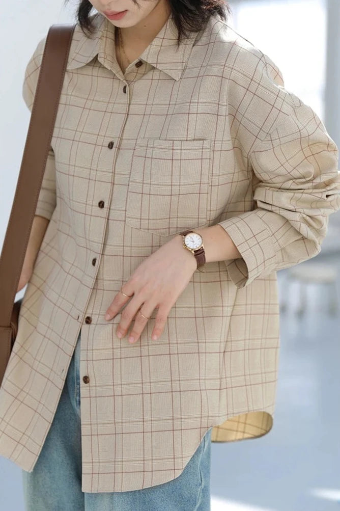 LAPEL PLAID CASUAL SHIRT 