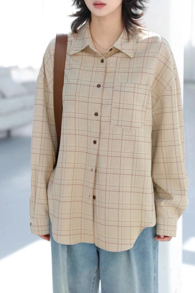 LAPEL PLAID CASUAL SHIRT 