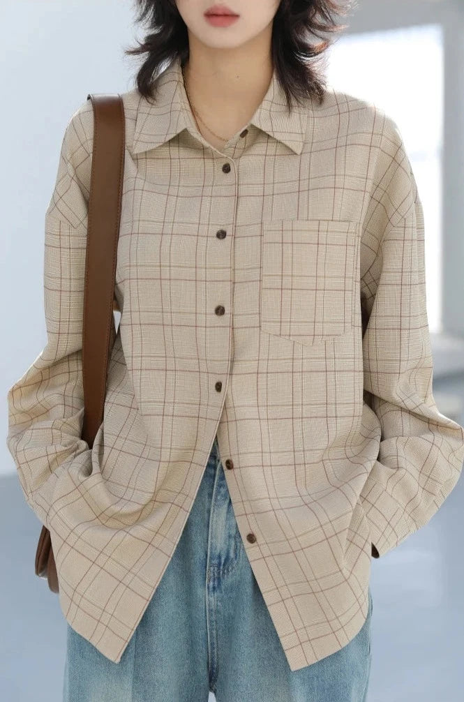 LAPEL PLAID CASUAL SHIRT 