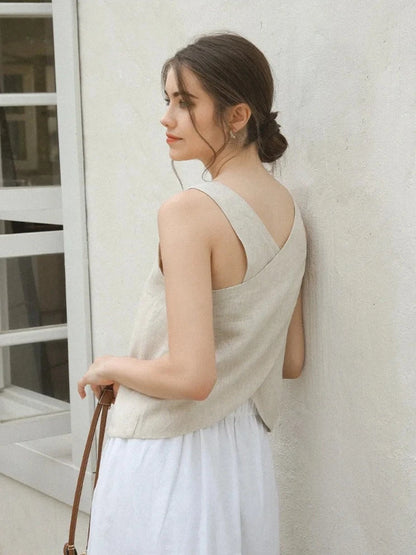 CROSS-BACK LINEN TANK TOP