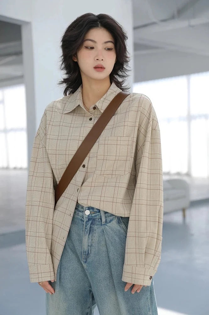 LAPEL PLAID CASUAL SHIRT 