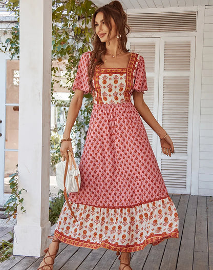 PINK VINTAGE FLORAL BOHO DRESS