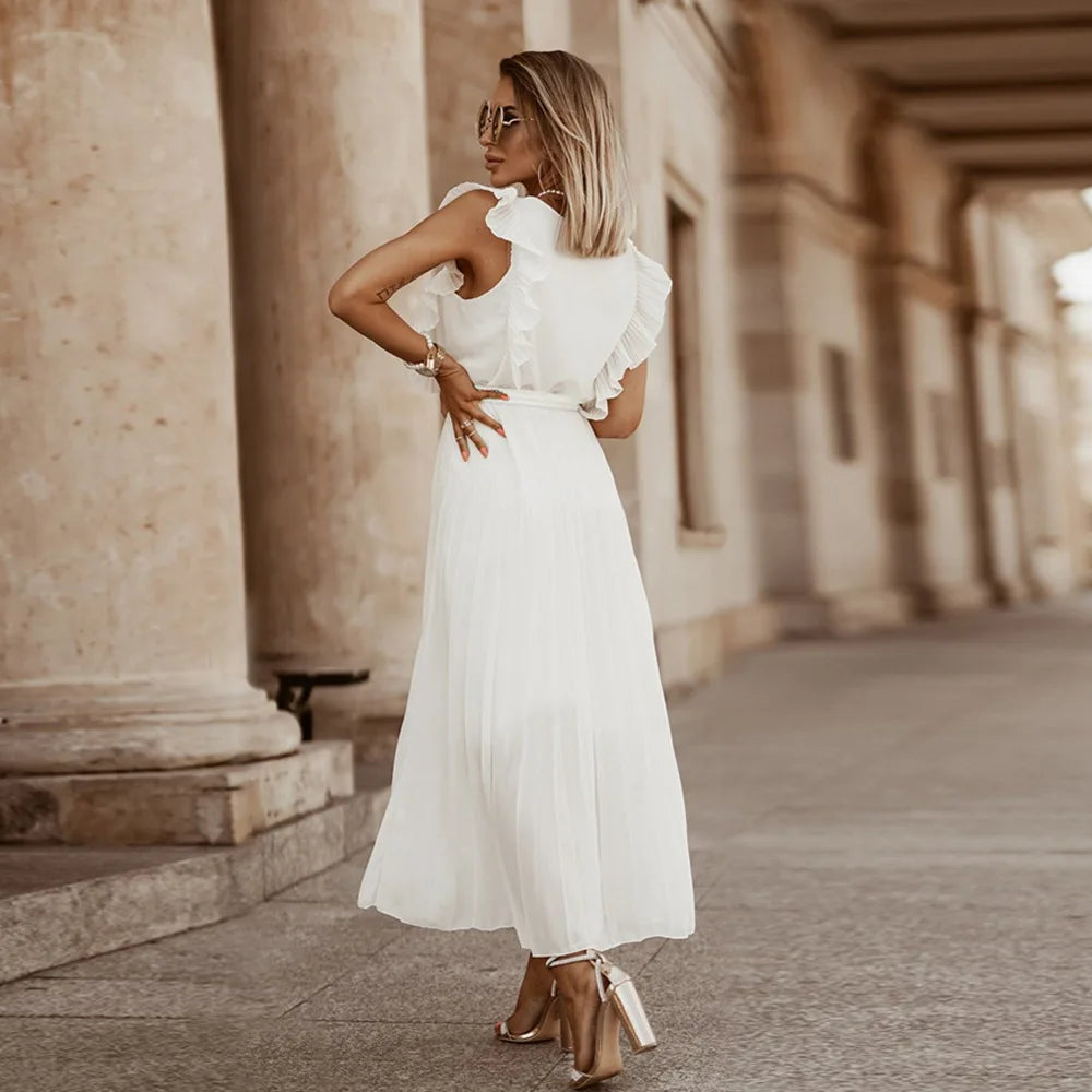 WHITE OFF-SHOULDER CHIFFON BEACH DRESS