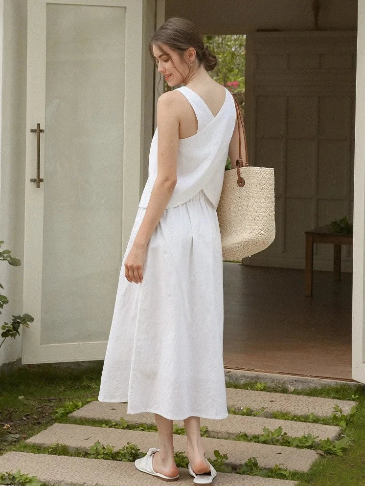 CROSS-BACK LINEN TANK TOP