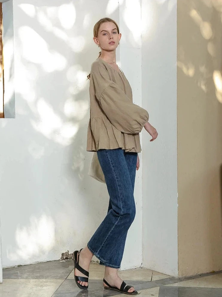 LANTERN SLEEVE LINEN BLOUSE