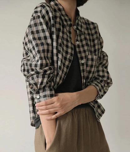 VINTAGE PLAID COTTON LINEN SHIRT