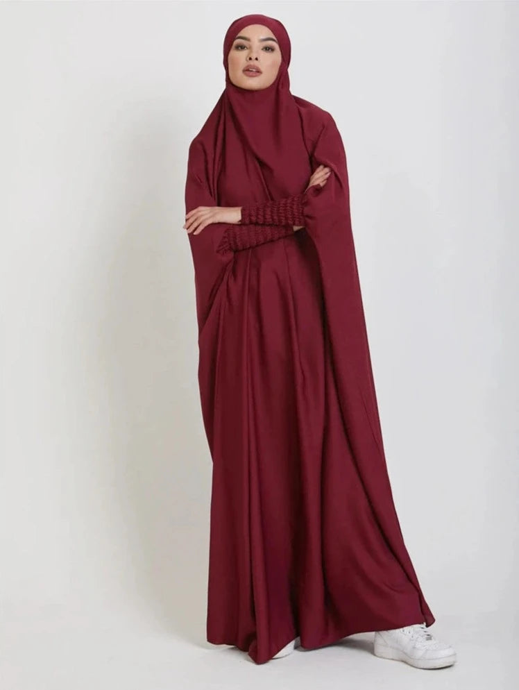 WINE RED HOODED ISDAL ABAYA