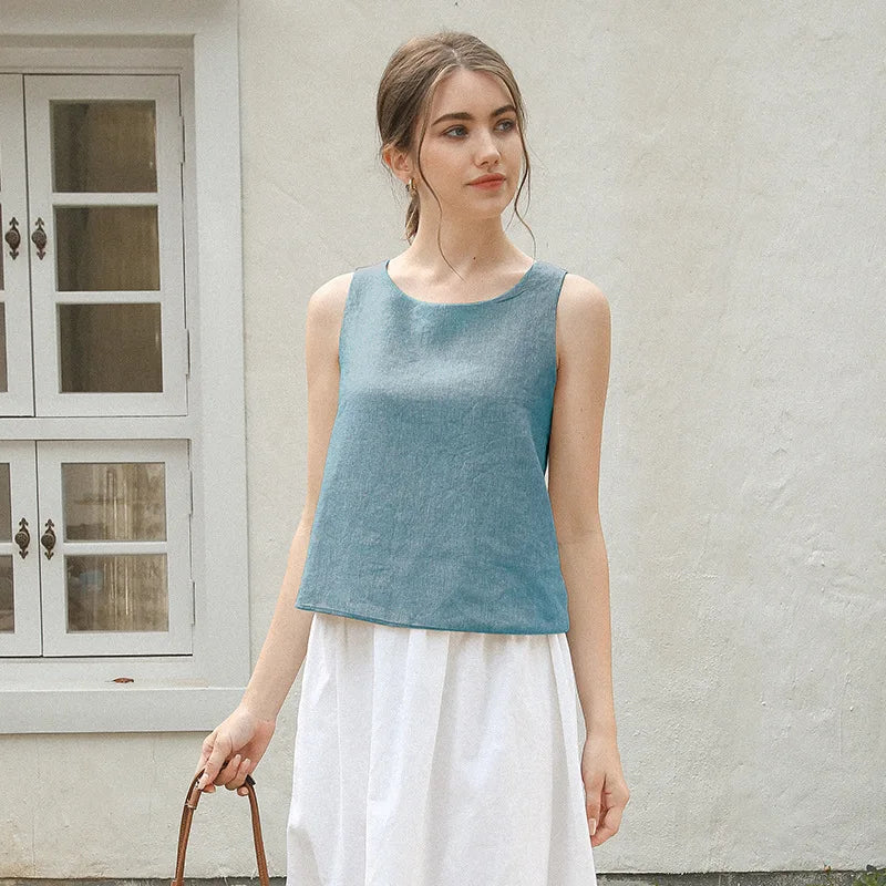 CROSS-BACK LINEN TANK TOP