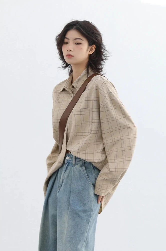 LAPEL PLAID CASUAL SHIRT