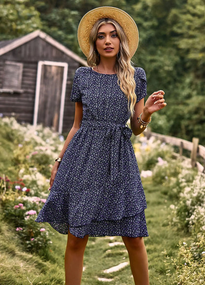 NAVY SEASIDE PRINT WRAP DRESS