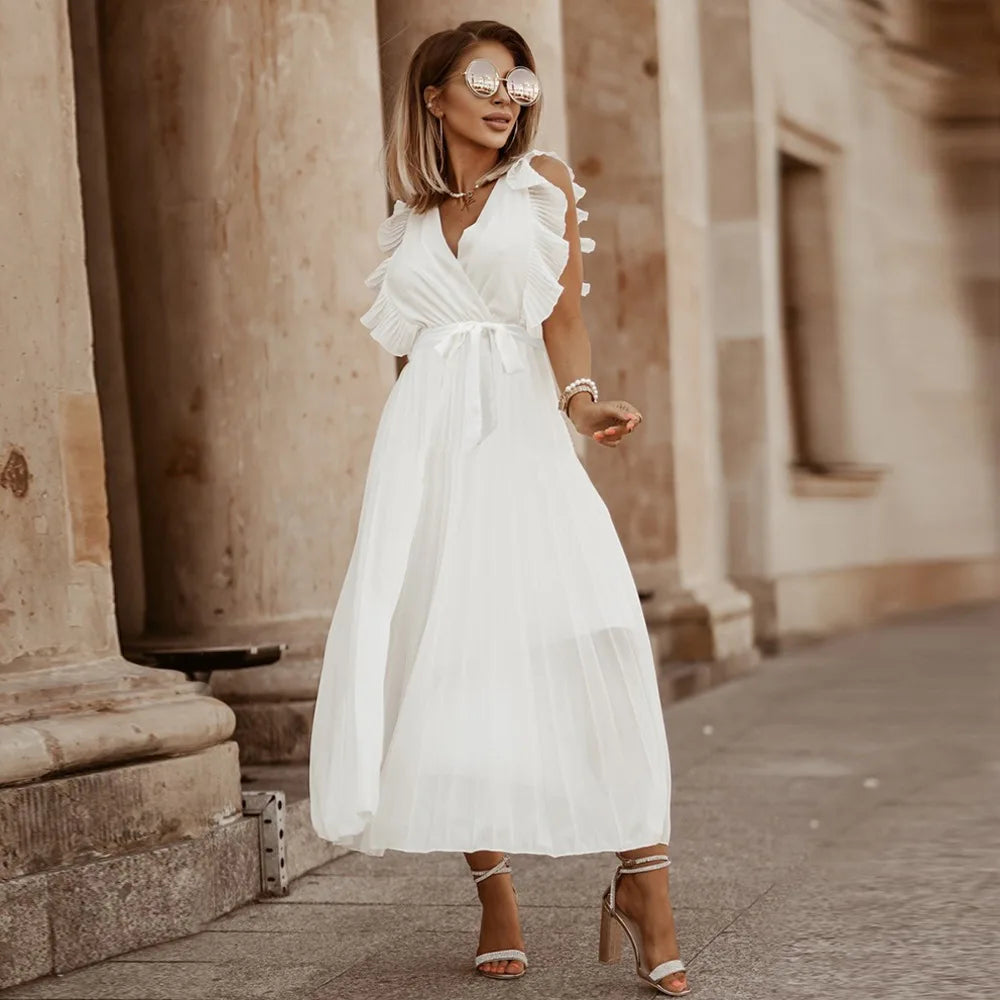 WHITE OFF-SHOULDER CHIFFON BEACH DRESS