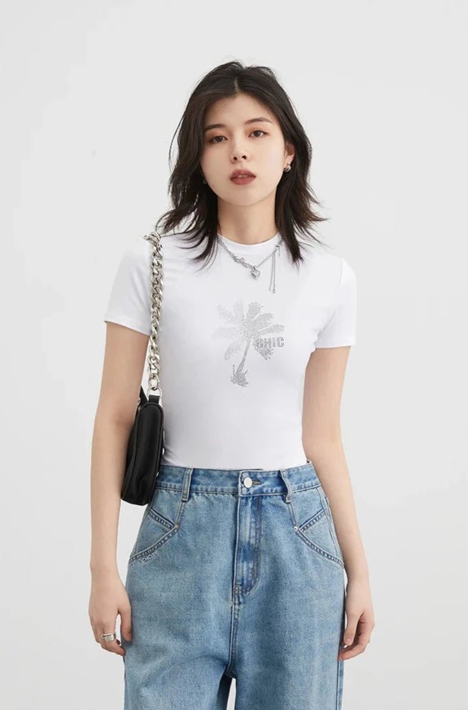 WHITE DIAMOND DECO FLORAL CROP TEE