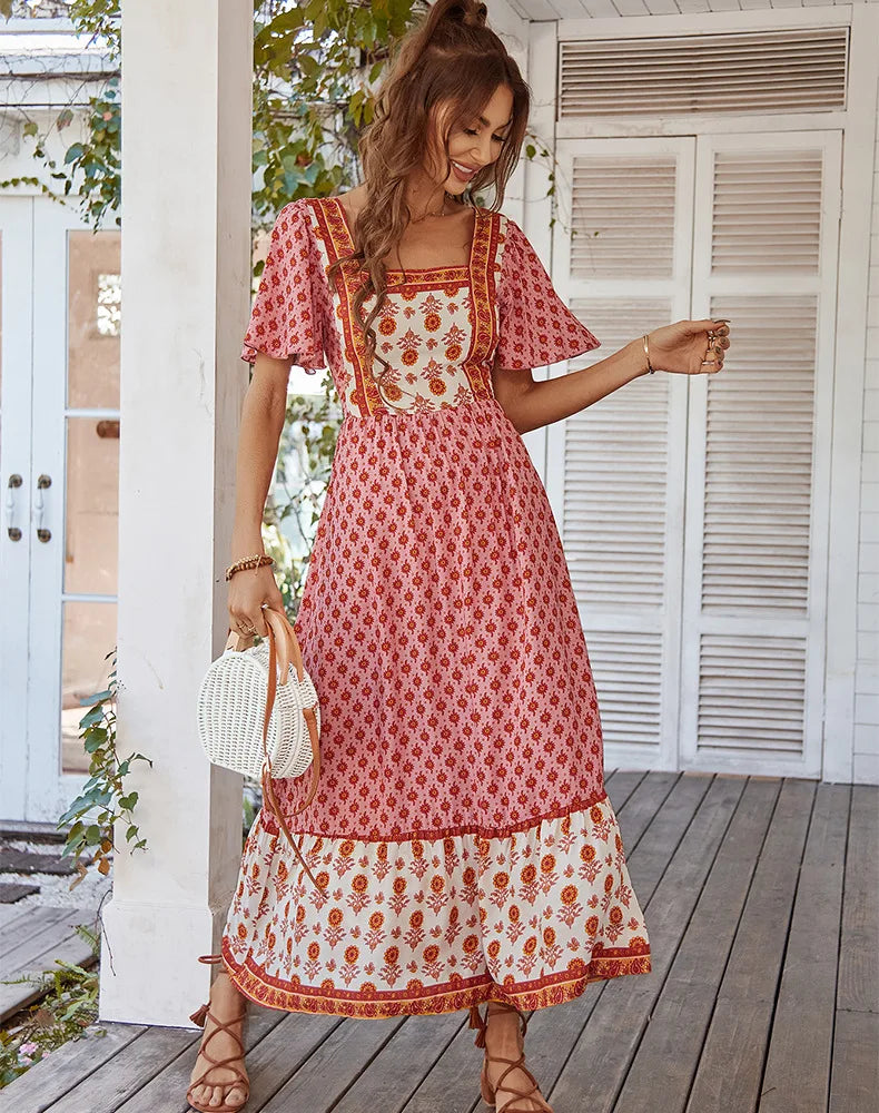 PINK VINTAGE FLORAL BOHO DRESS