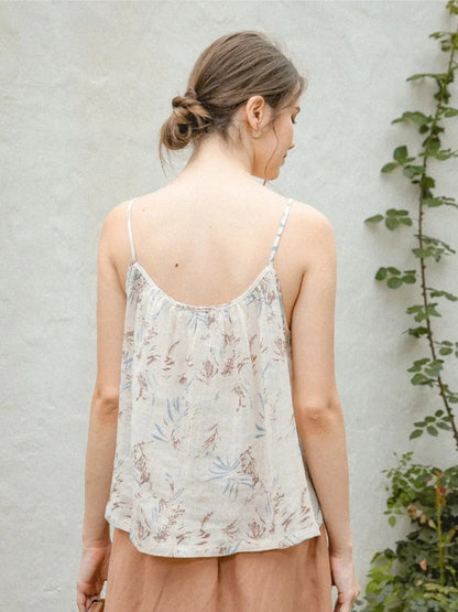 FLORAL PRINT LINEN TANK TOP