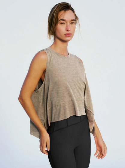 KHAKI ASYMMETRIC JOGGER TANK TOP