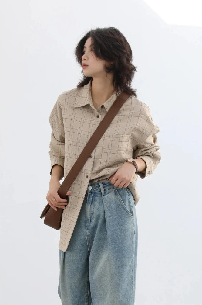 LAPEL PLAID CASUAL SHIRT