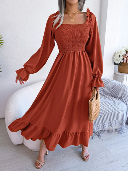 ORANGE RUFFLE SWING MIDI DRESS