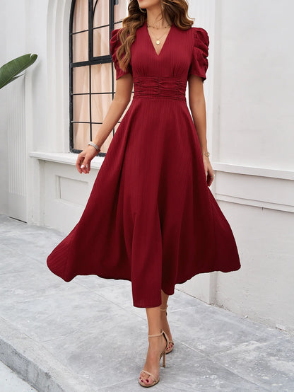 RED ELEGANT V-NECK PRINCESS DRESS