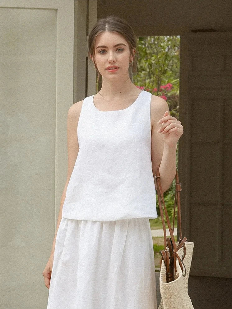 CROSS-BACK LINEN TANK TOP