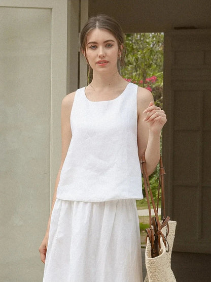 CROSS-BACK LINEN TANK TOP