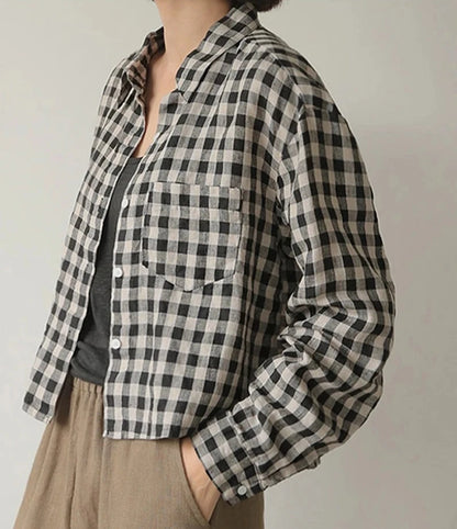 VINTAGE PLAID COTTON LINEN SHIRT