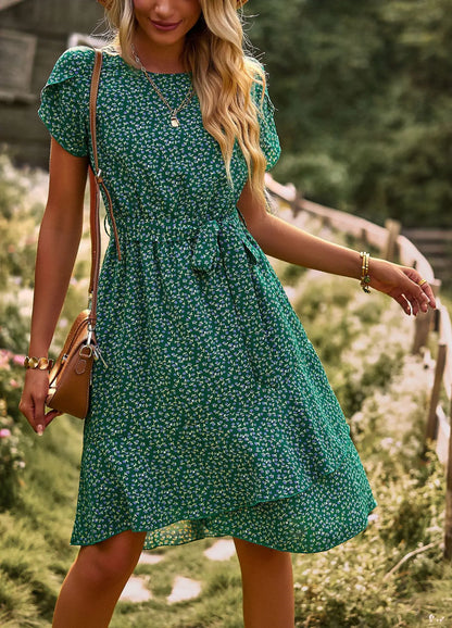 GREEN SEASIDE PRINT WRAP DRESS