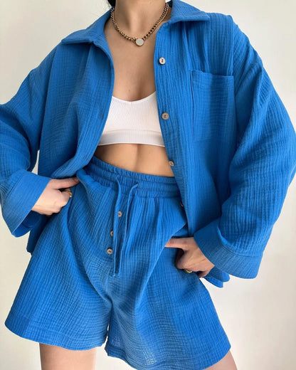 BLUE COTTON GAUZE CASUAL SET