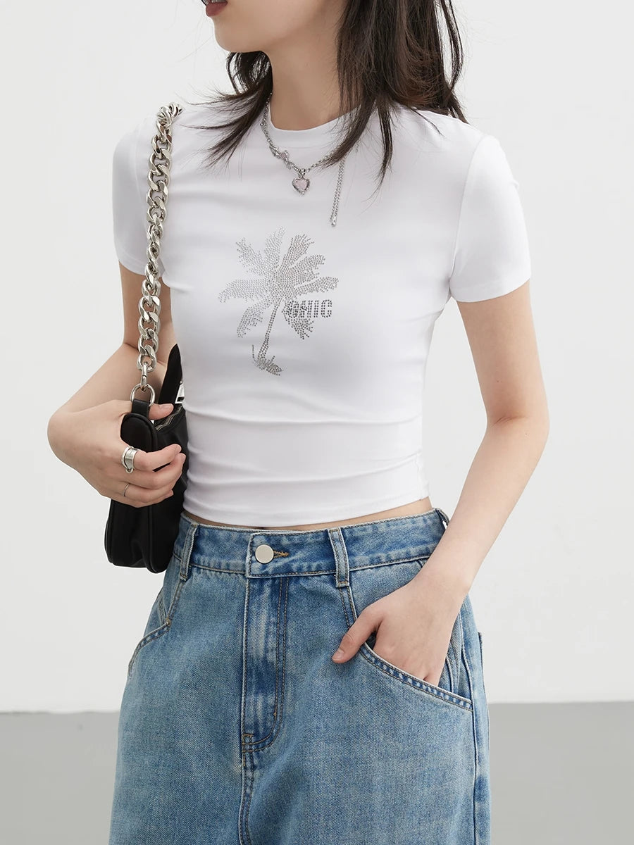 WHITE DIAMOND DECO FLORAL CROP TEE