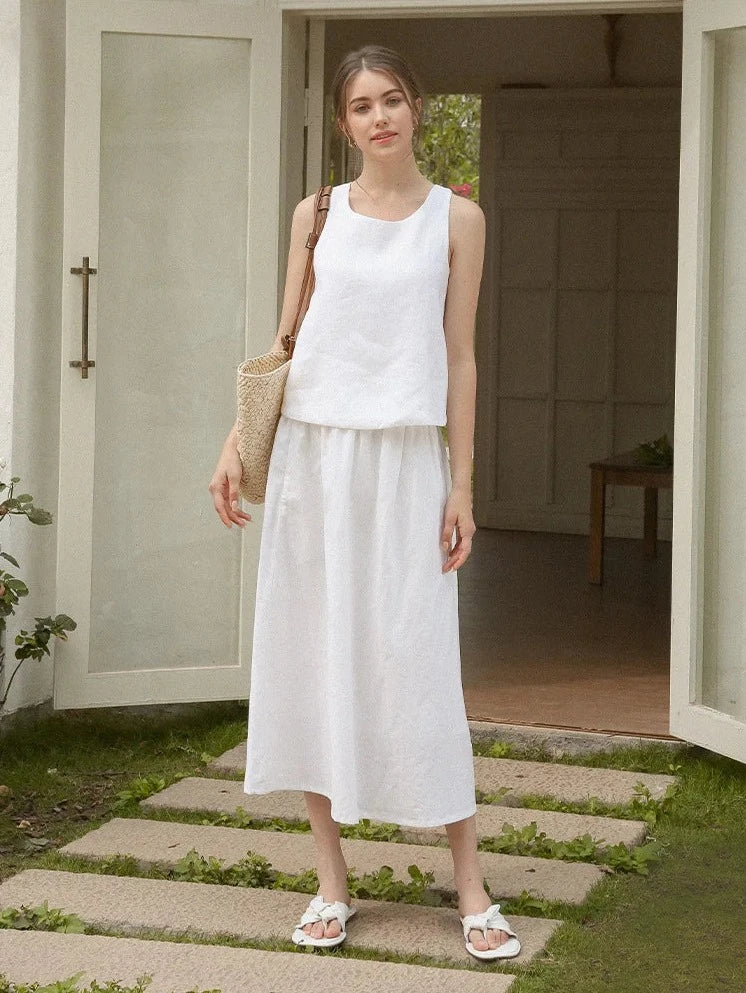 CROSS-BACK LINEN TANK TOP