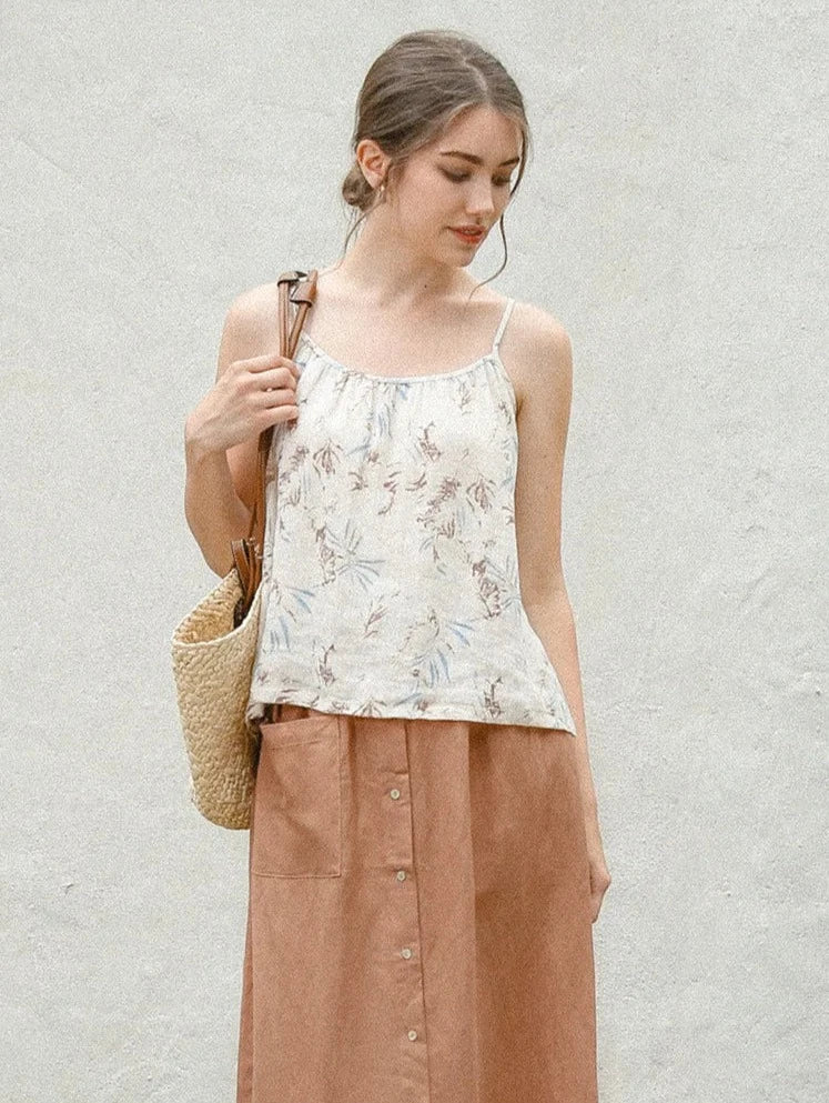 FLORAL PRINT LINEN TANK TOP