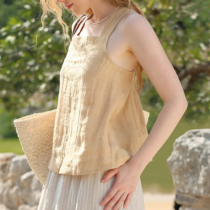 APRICOT LINEN CROSS-BACK TANK