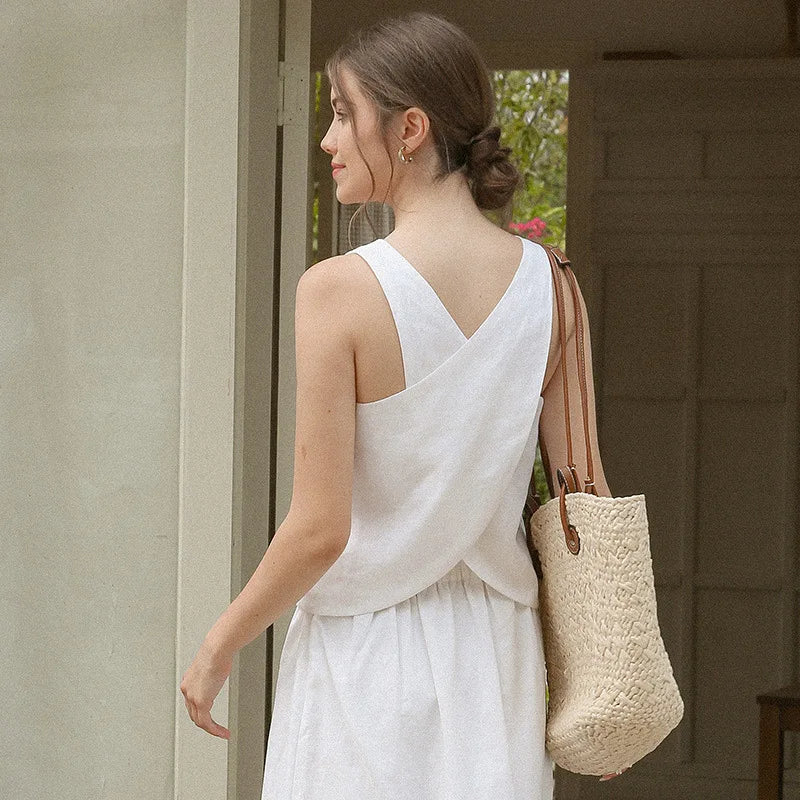 CROSS-BACK LINEN TANK TOP