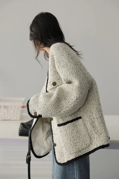 WHITE WOOLEN POLKA DOT COAT