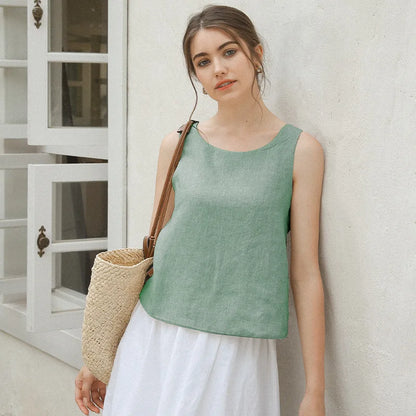 CROSS-BACK LINEN TANK TOP