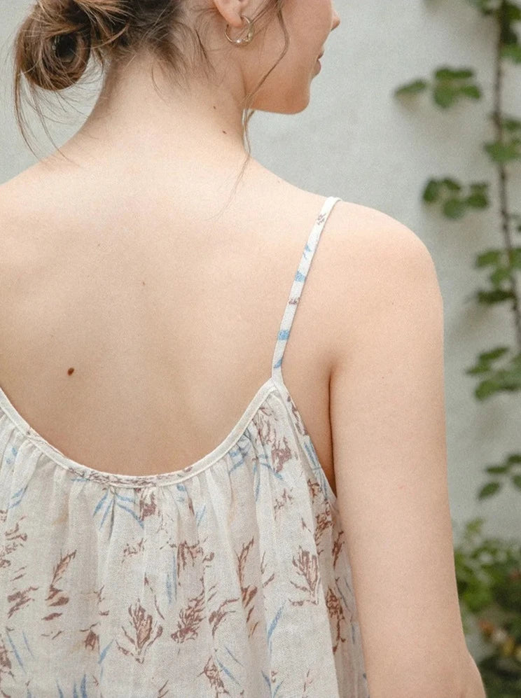 FLORAL PRINT LINEN TANK TOP