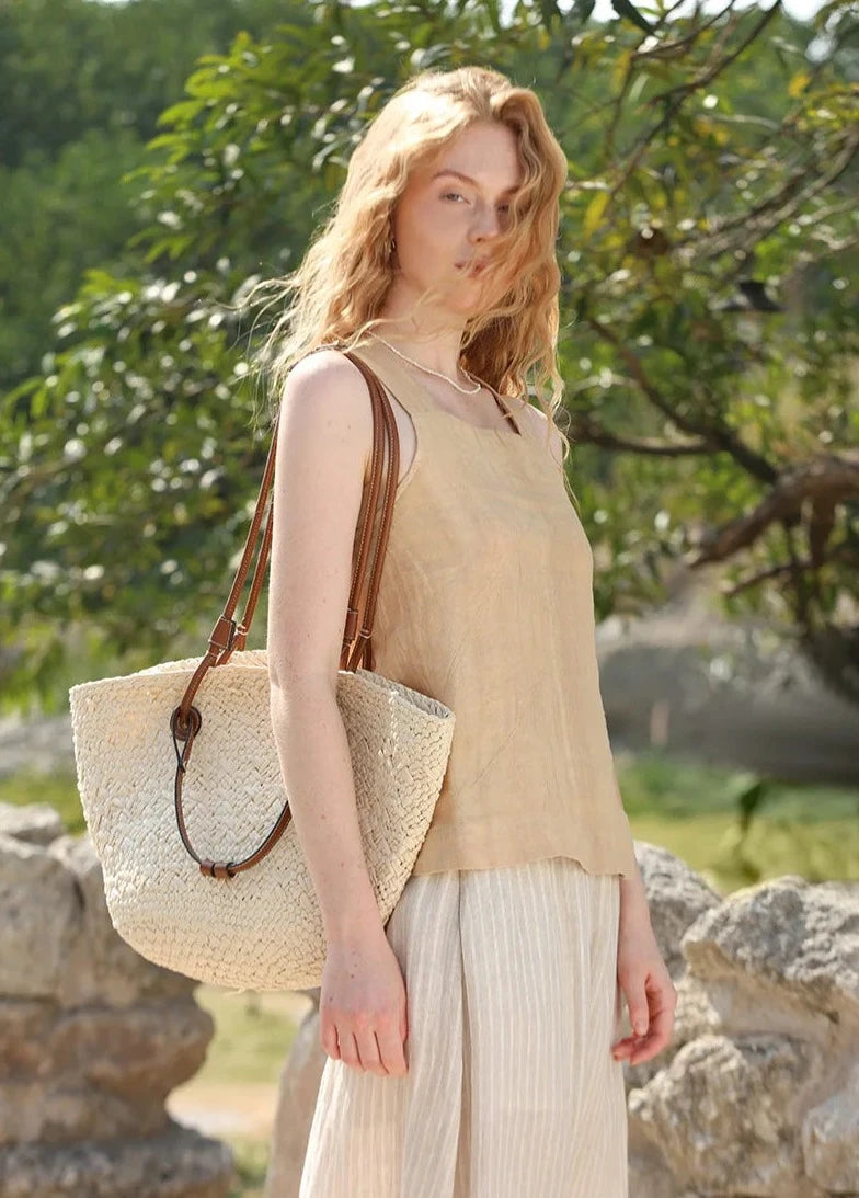 APRICOT LINEN CROSS-BACK TANK