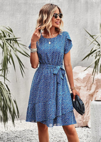 BLUE SEASIDE PRINT WRAP DRESS