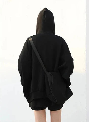 BLACK CASUAL SPORTY ZIP-UP HOODIE