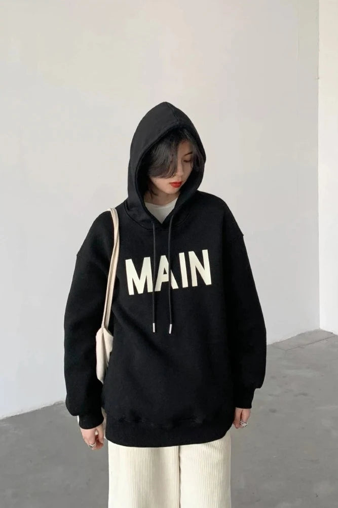 BLACK PLUSH HOODIE OUTERWEAR