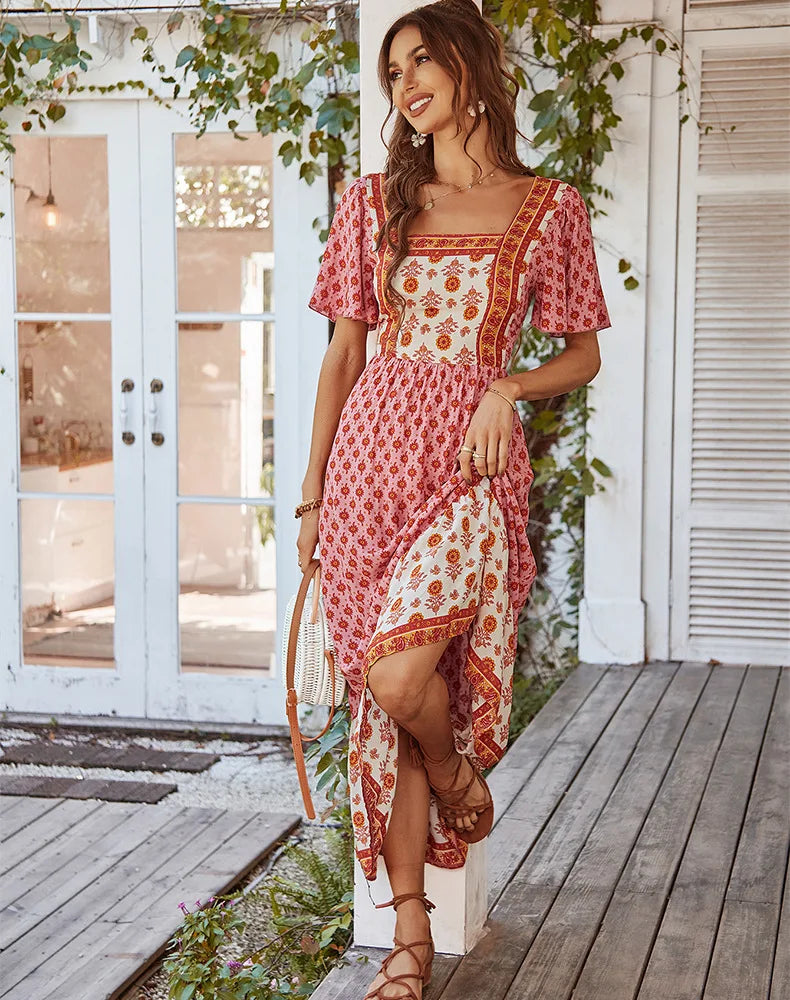 PINK VINTAGE FLORAL BOHO DRESS