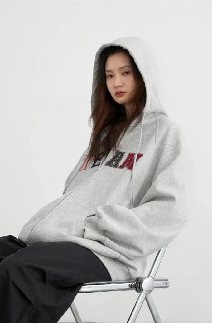 COLORFUL LETTER PRINT ZIP-UP HOODIE