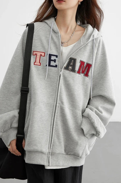 COLORFUL LETTER PRINT ZIP-UP HOODIE