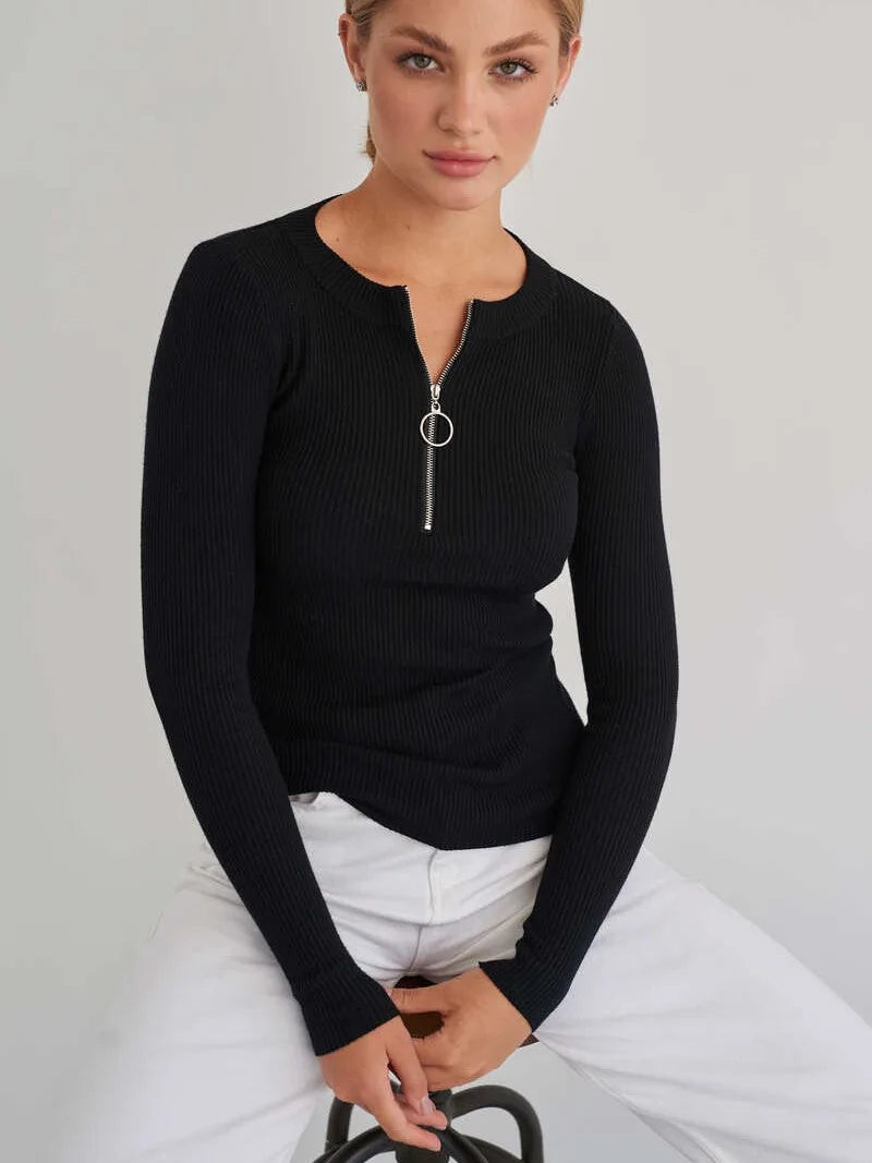 BLACK SIPPER DETAIL SLIM PULLOVER