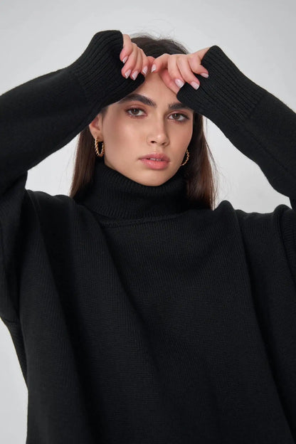 BLACK VERSATILE TURTLENECK PULLOVER