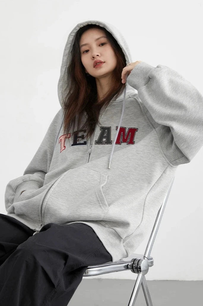 COLORFUL LETTER PRINT ZIP-UP HOODIE