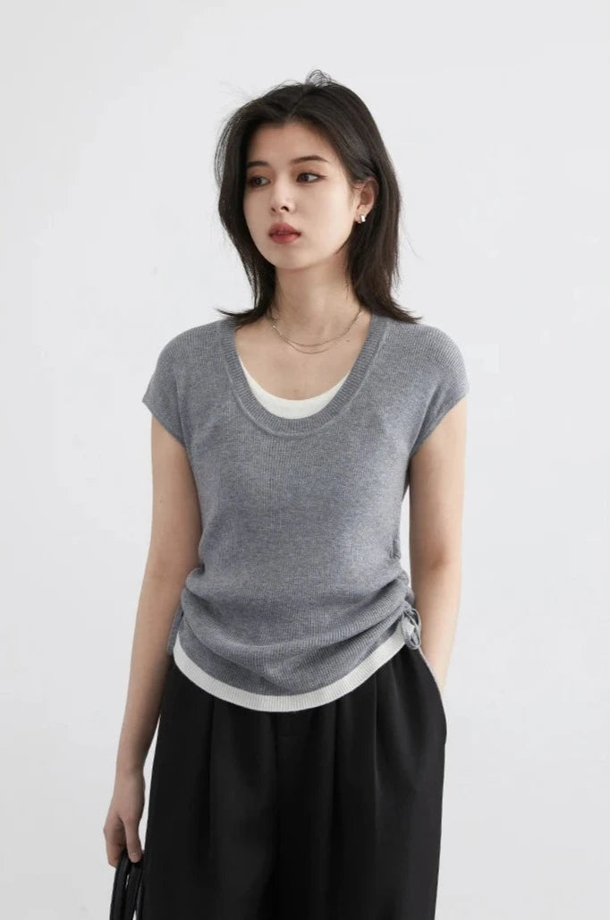 KNITTED PLEATED CASUAL TEE