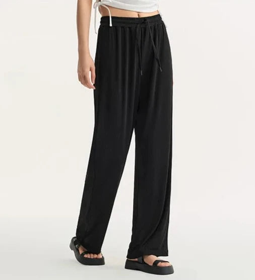 BLACK COMFORT FLEX WIDE-LEGGED TROUSERS