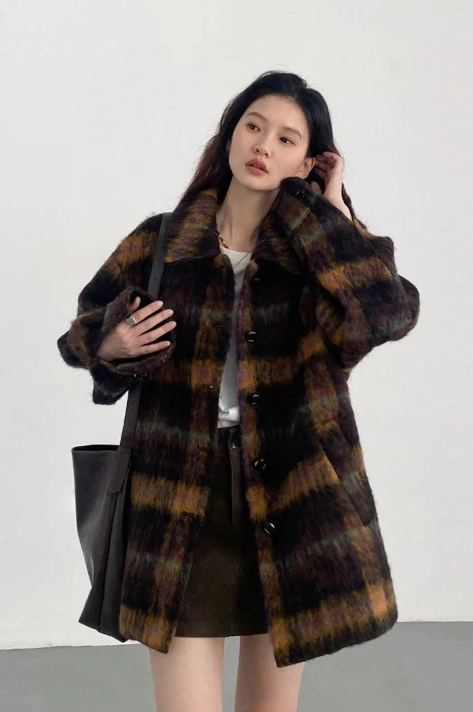 VINTAGE PLAID WOOLEN OVERCOAT