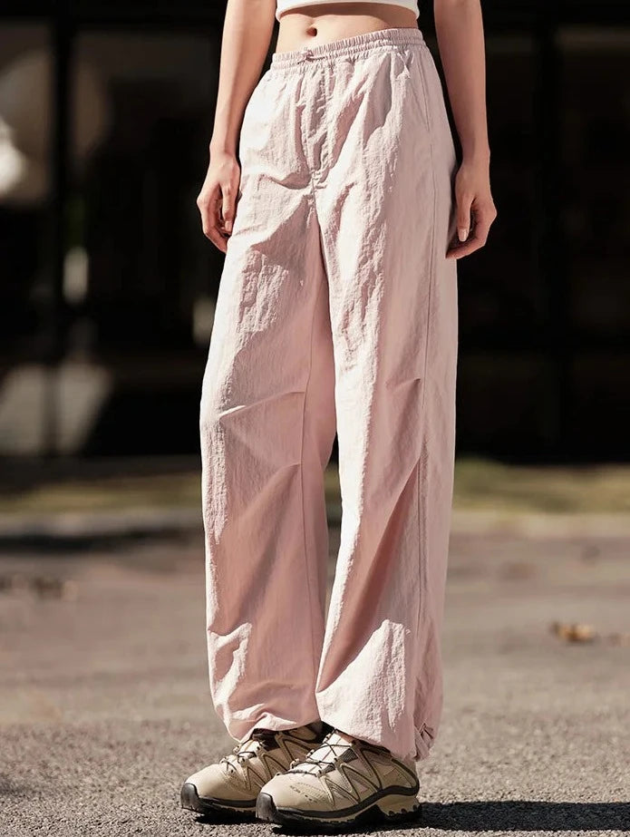 PINK TEXTURE CARGO WIDE-LEG PANTS