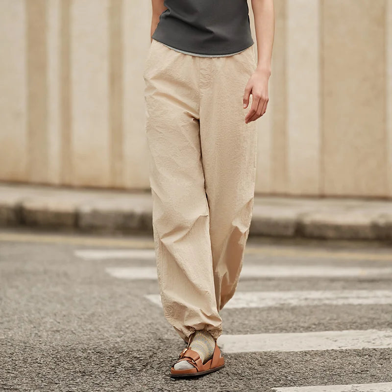 KHAKI TEXTURE CARGO WIDE-LEG PANTS